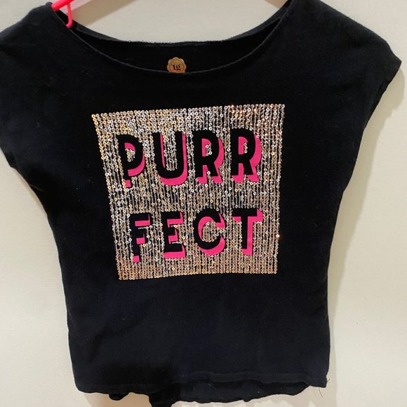 Total Girl Purrfect black short sleeve sparkly PURRFECT T-Shirt sz 10 - Picture 1 of 4